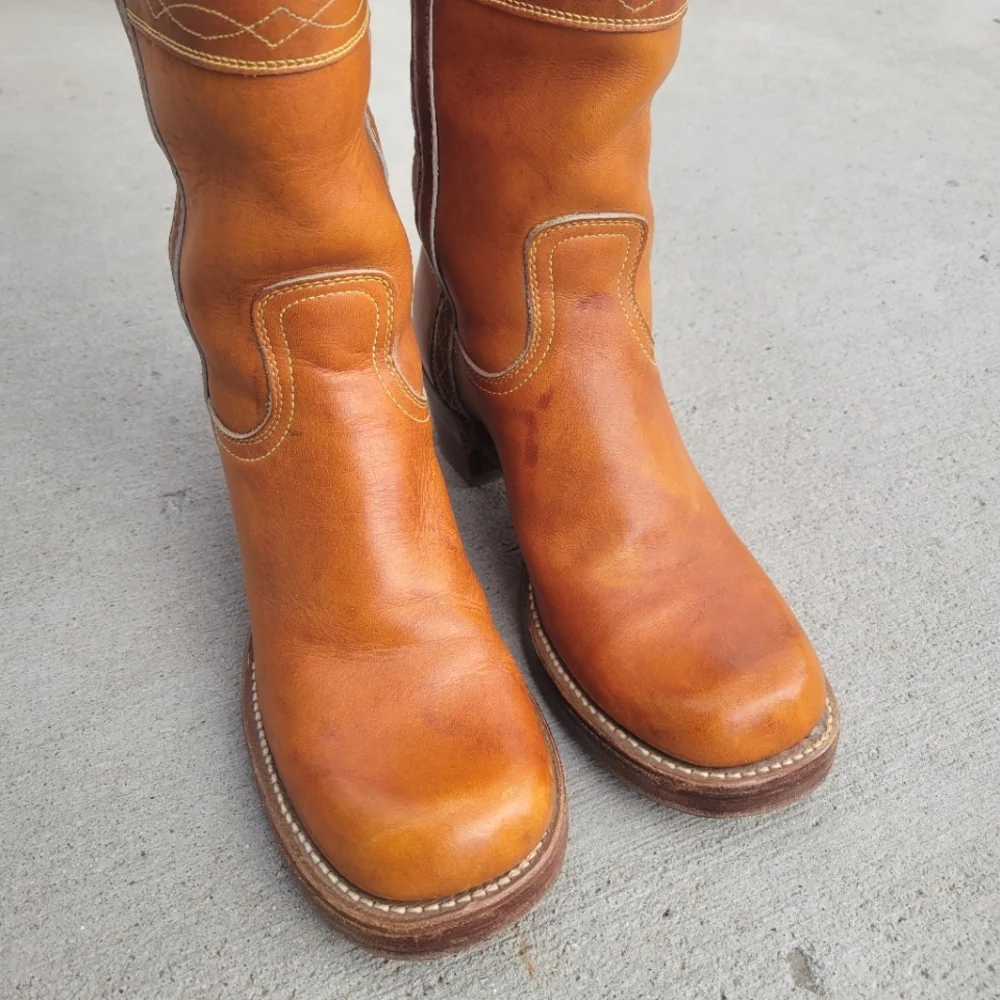 FRYE RARE Vintage Black Label Campus Stitching Horse Knee High Western Boots 7 - Picture 10 of 17